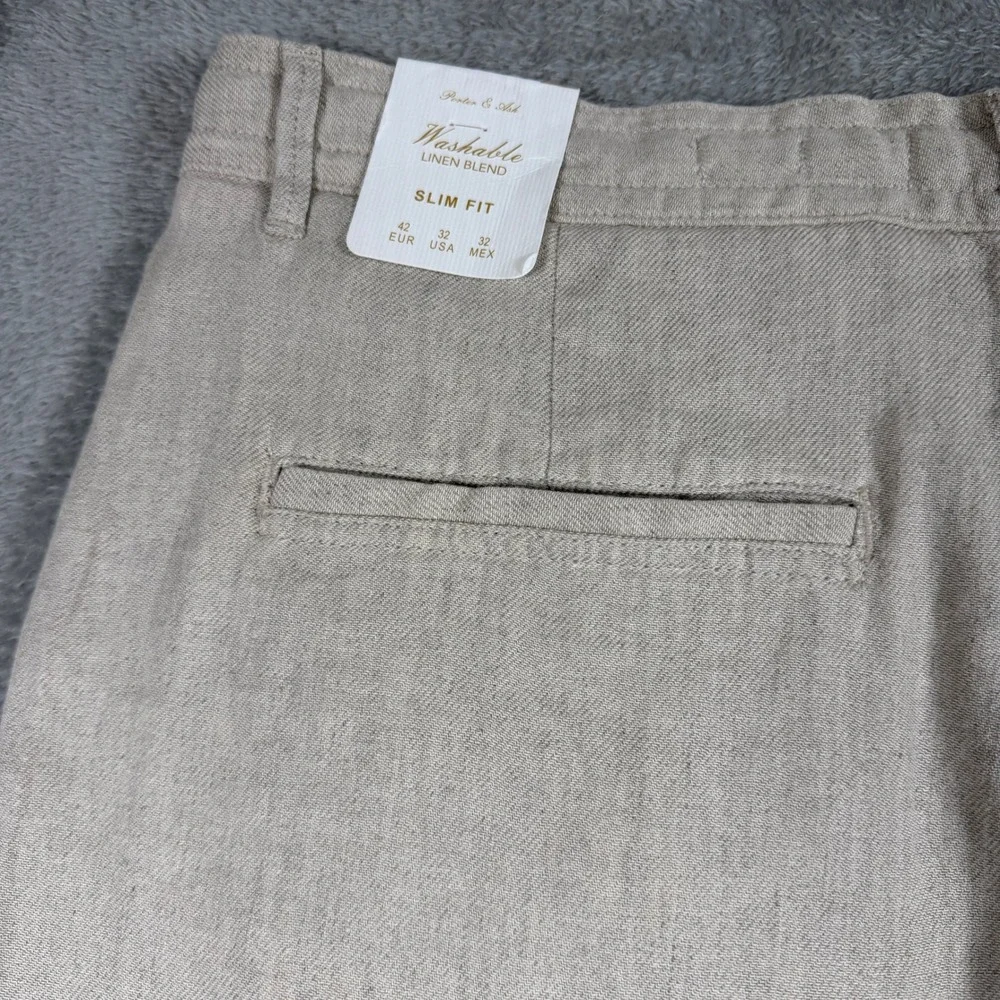 Porter & Ash Linen Blend Pants Mens 32 Beige Slim Fit Drawstring Summer NWT